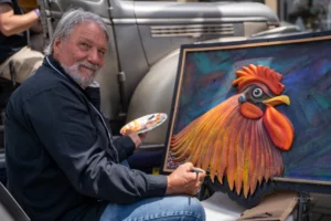 Artisan Man Rooster Painting